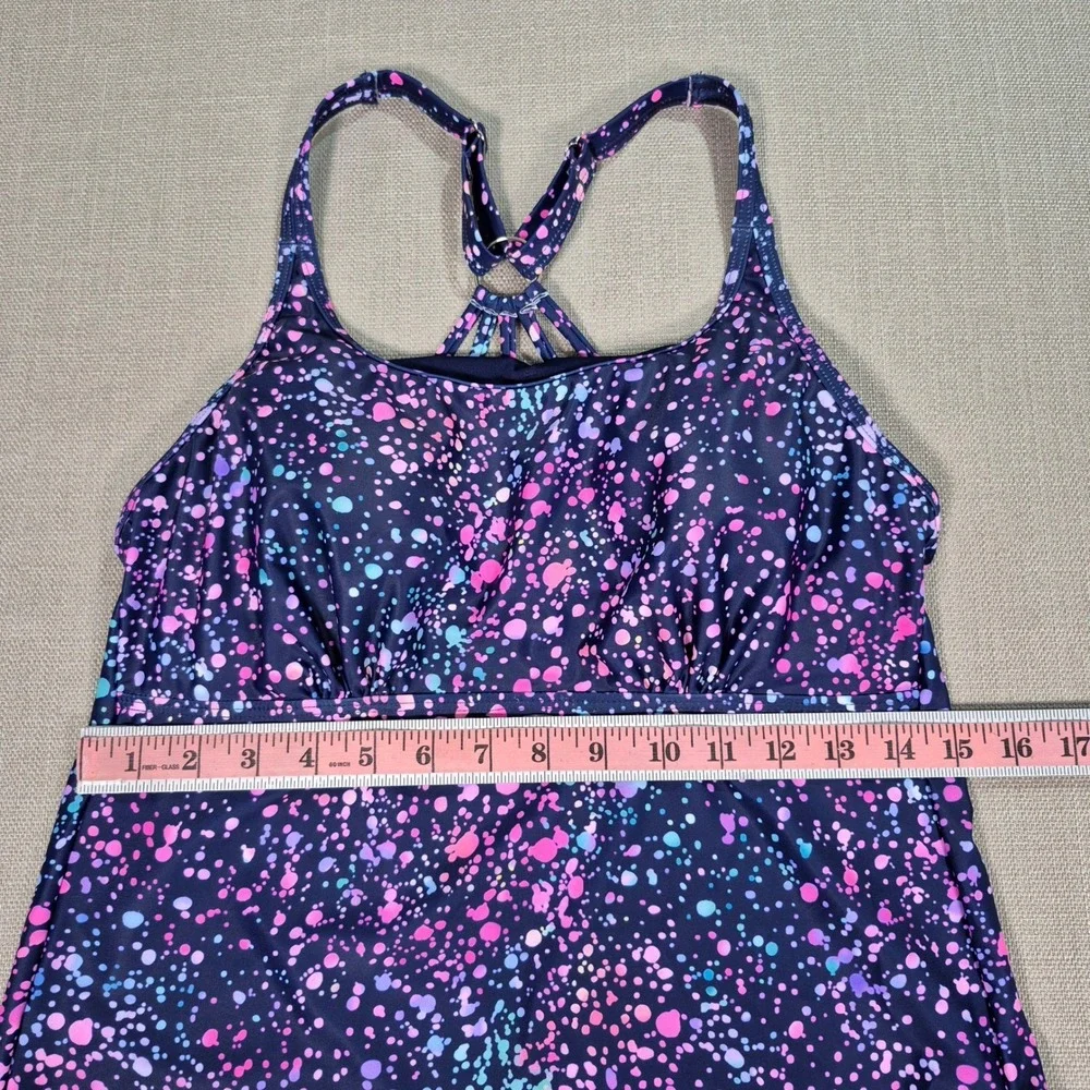 Yonique Womens Tankini Swimsuit Skirt Set Paint Splatter Navy Pink Size‎ M NWT